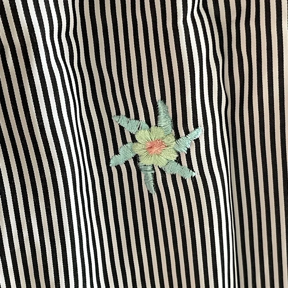 Dance & Marvel Floral Embroidered Black and White Striped Ruffle Wrap Skirt